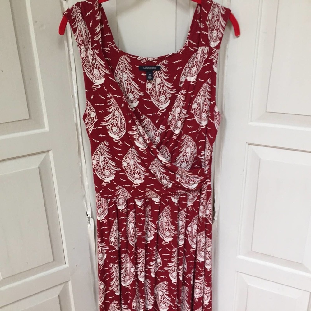 Lands' End Red & White Sailboat Print Dress - Picture 3 of 16